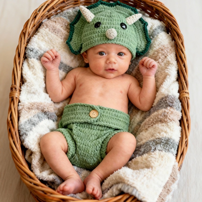 Infant Photography Props Outfit - 2pcs Crochet Dinosaur Newborn Photography Props