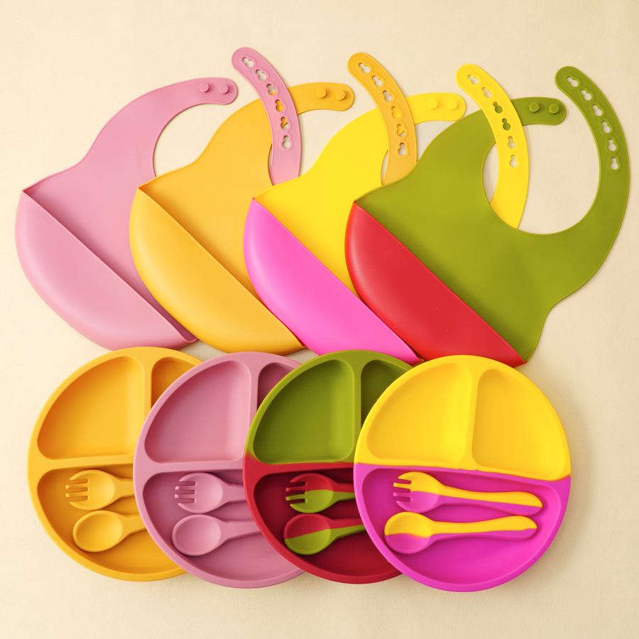 4PCS Baby Silicone Tableware S - огляд і ціна Waterproof Baby Bibs Silicone