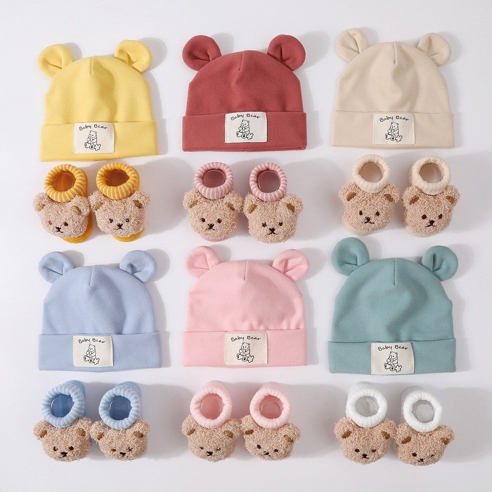 2Pcs/Set Cotton Baby Hat Socks - огляд і ціна Infant Beanie Hat With Ears