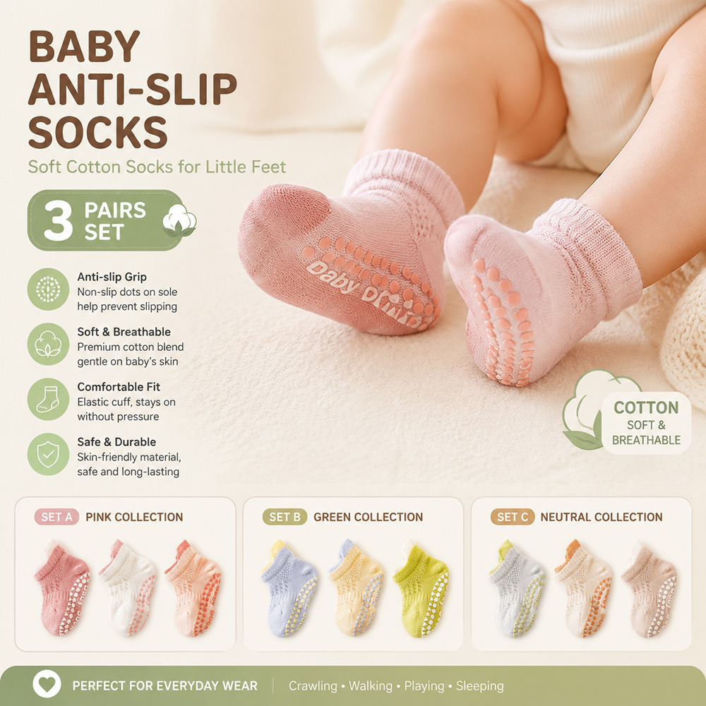 Baby Anti Slip Socks 3 Pairs S - огляд і ціна Unisex Baby Socks Non Slip