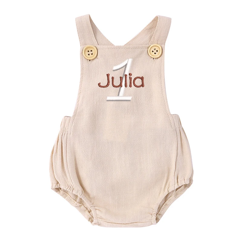 Name Embroidered 1st Birthday  - огляд і ціна Baby Summer Linen Sleeveless Jumpsuit